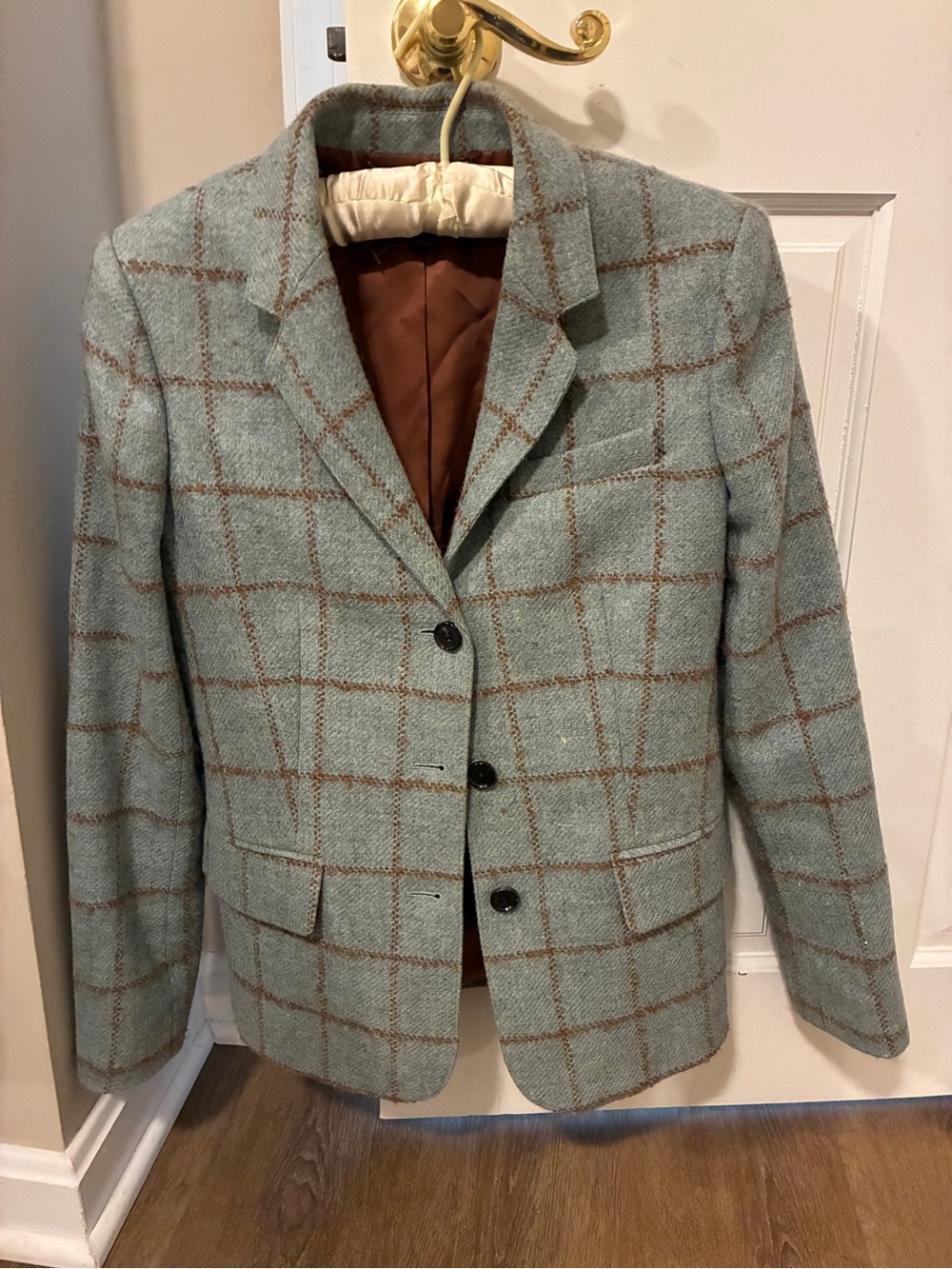 Brooks Brothers Light Blue Coat with Brown Windowpane